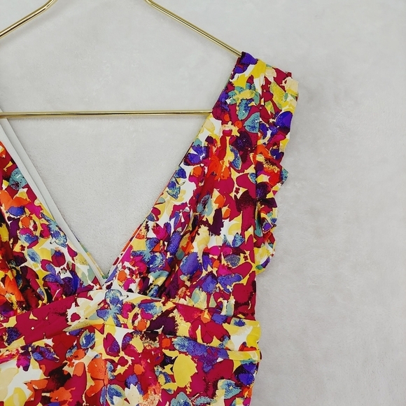 Sea Angel Floral Red Ruffle One Piece Summer Swimsuit P741 - Picture 3 of 8